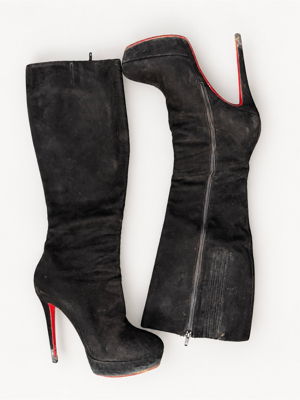Christian Louboutin Black Suede Over-the-Knee Platform Boots with Red Soles